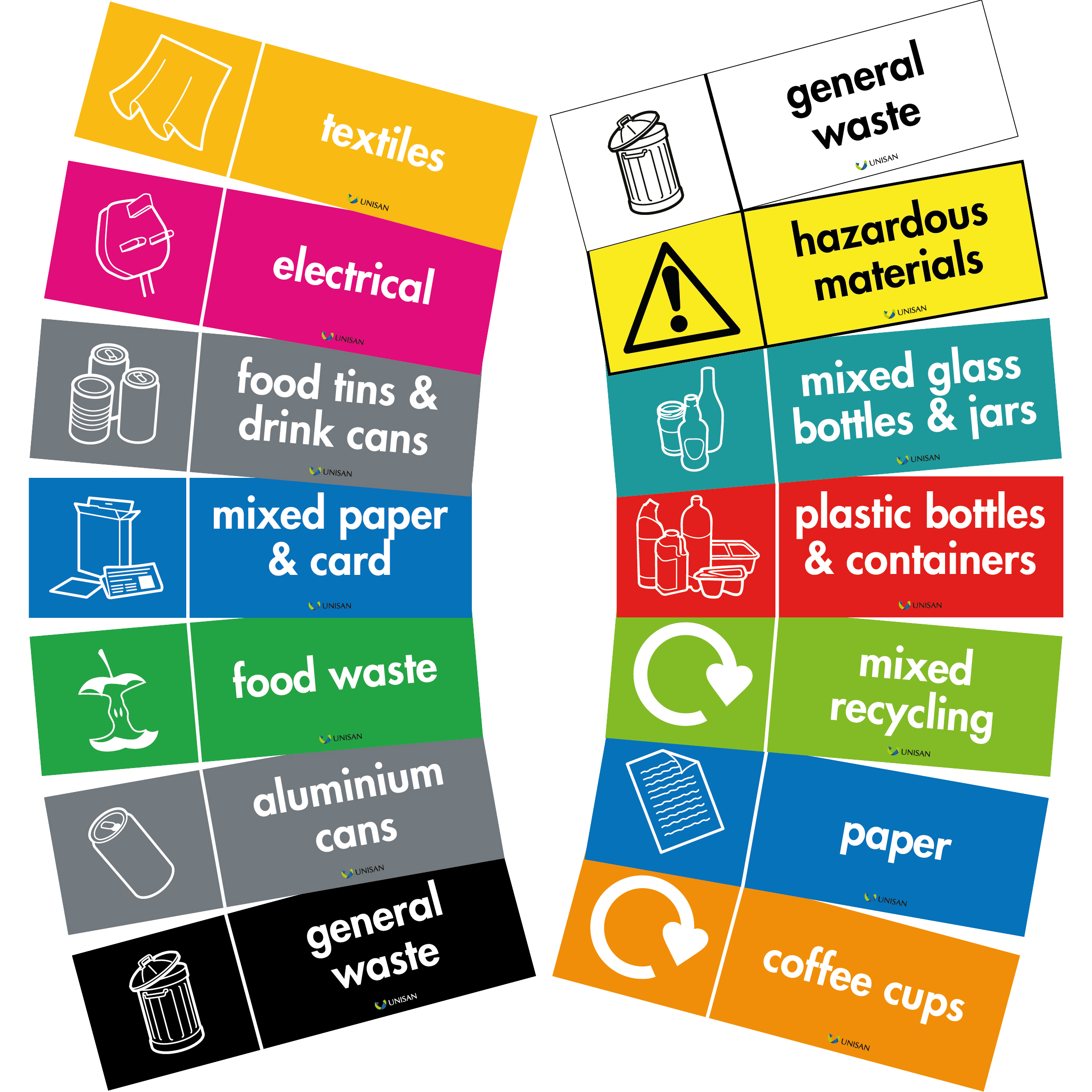 recycling-bin-labels-95-x-30mm-multiple-wrap-waste-stream-colour-options-unisan-uk